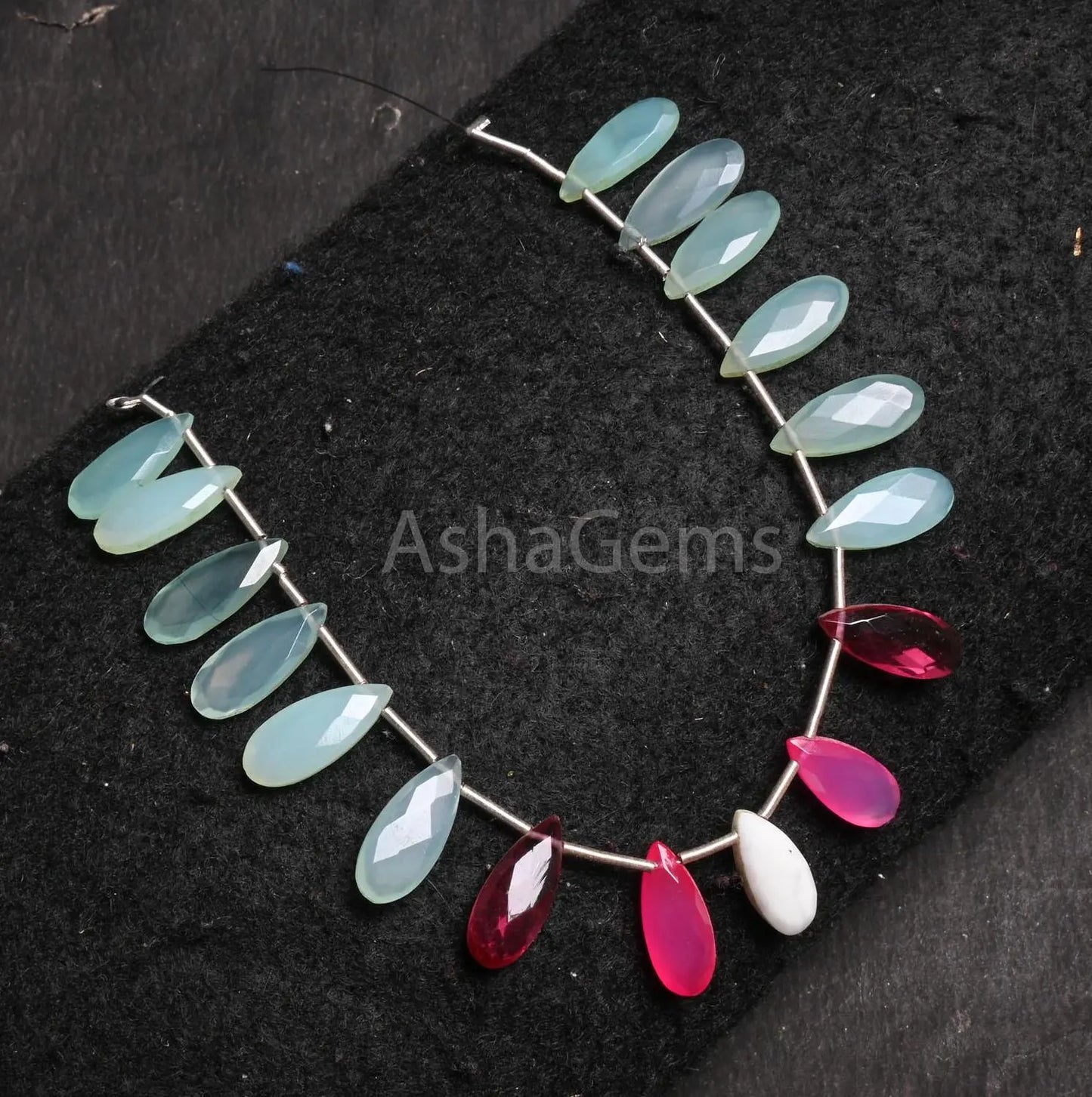 Beautiful Aqua + Pink Chalcedony and Pink Hydro Fancy Long Pears Shape Beads,6-15 mm Multi Gemstone Teardrop Briolette faceted Beads Jewelry (AG 18790)