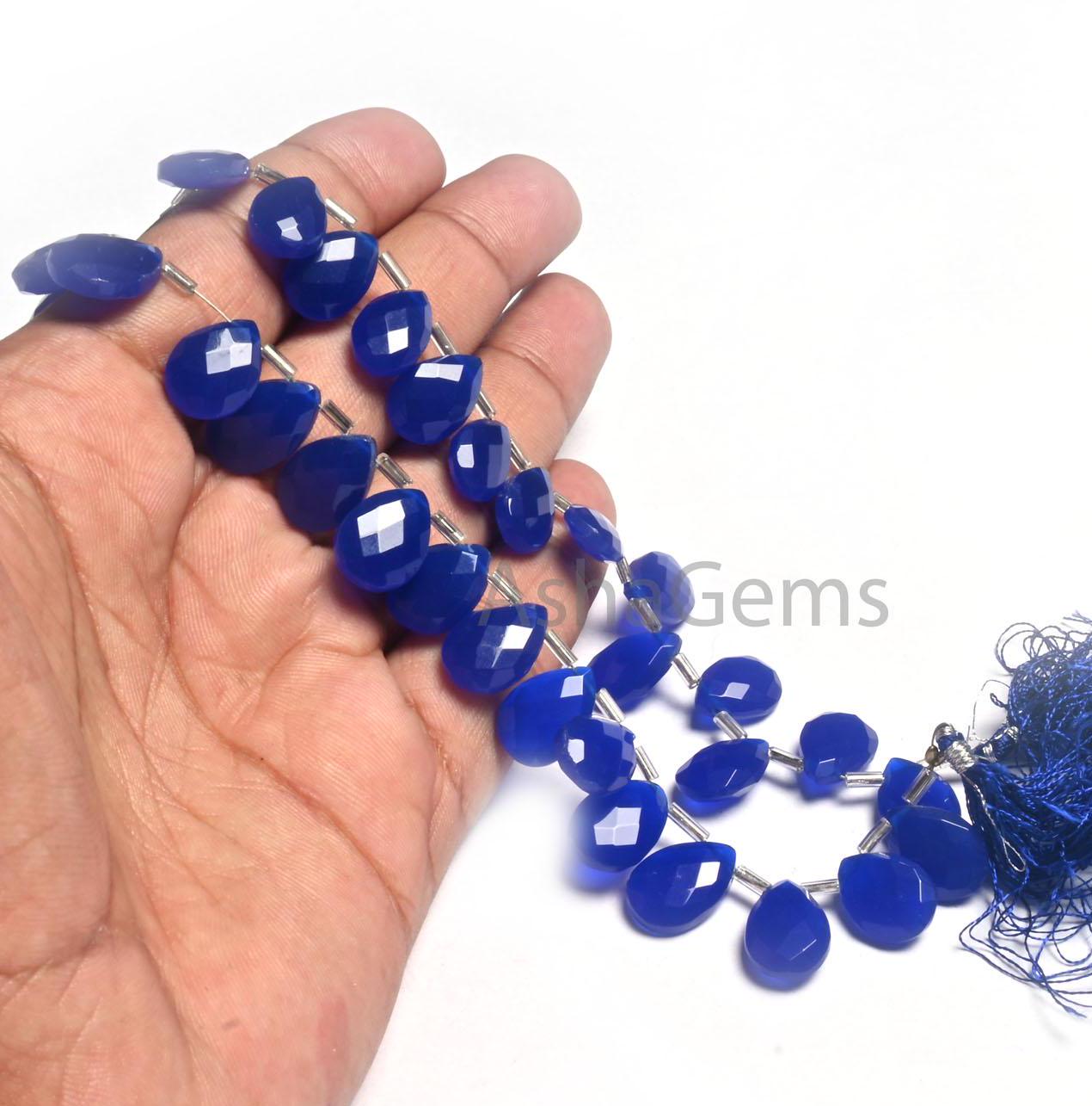 AAA Quality Blue Quartz Hydro Checker Cut Pears Side Drill Beads,7.5" Royal Blue Hydro Faceted Teardrop Briolette Bead Jewelry Making Craft (AG 18765)