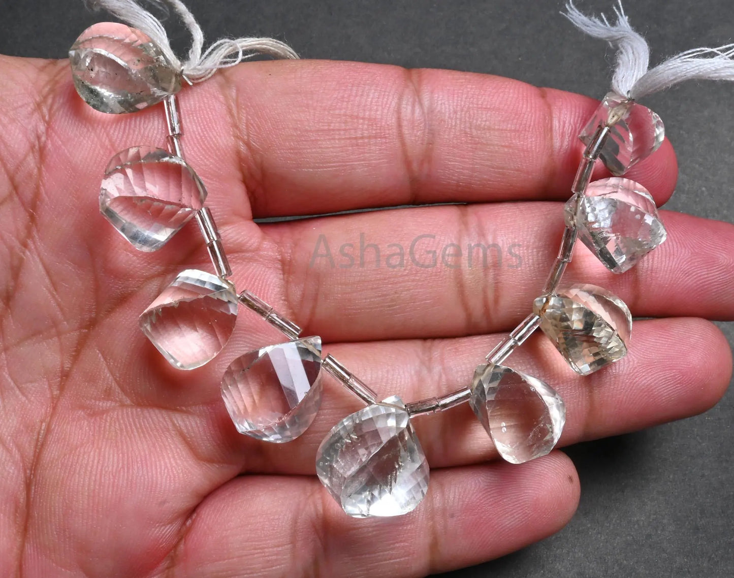 Natural Crystal quartz Fancy Twisted Drop faceted Beads, Fine White Crystal Twisted Teardrop Briolett Side Drill Fancy Gemstone Bead Jewelry (AG 18767)