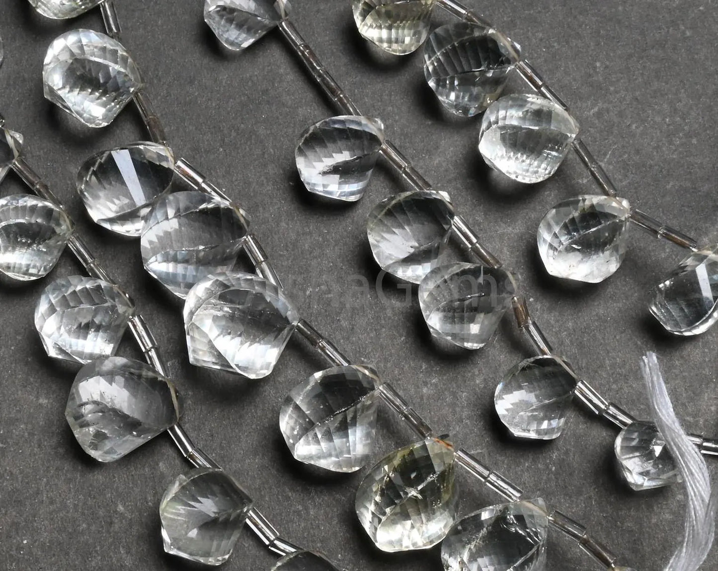 Natural Crystal quartz Fancy Twisted Drop faceted Beads, Fine White Crystal Twisted Teardrop Briolett Side Drill Fancy Gemstone Bead Jewelry (AG 18767)