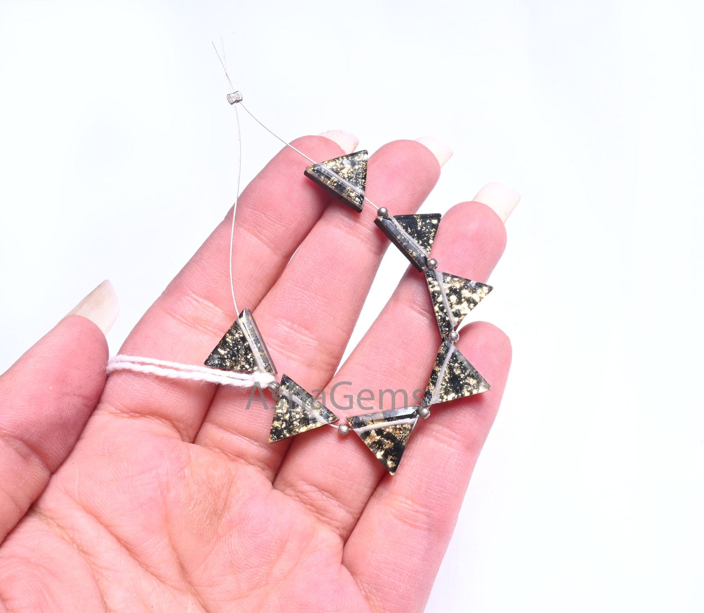 Beautiful Quartz Black Onyx Gold Foil Doublet Triangle Shape Faceted Beads, Doublet fancy Trillion Table Cut Gemstone Beads Jewelry makings (AG 18707)