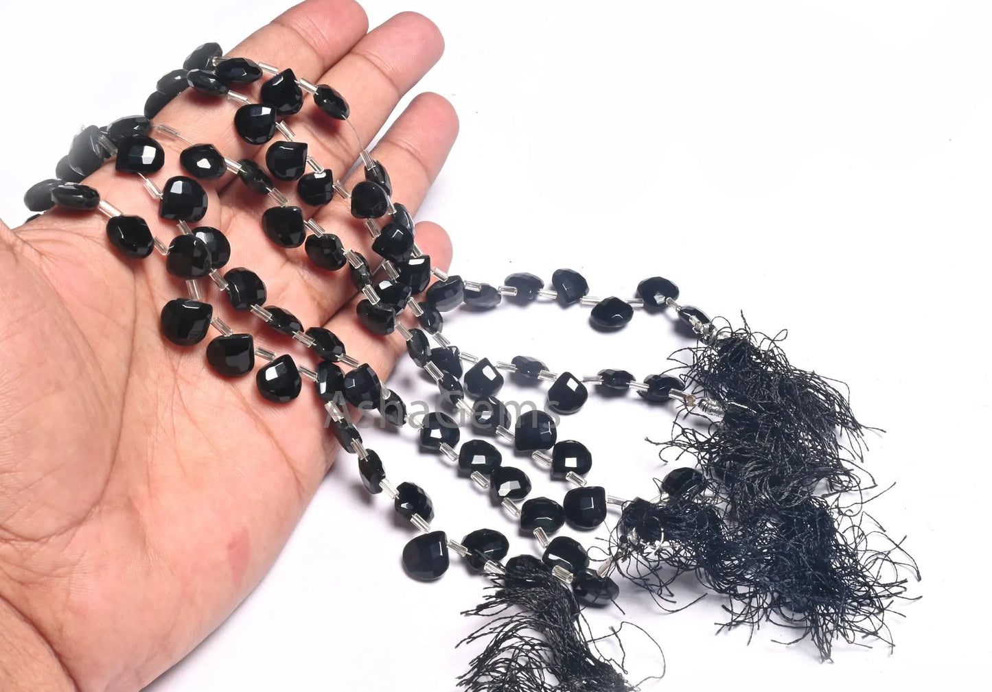 AAA Quality Black Onyx Hydro Faceted Heart Beads,8" Coal Black Hydro Checker Cut Heart Briolette Side Drill Beads Jewelry making Craft SALE(AG 18728)