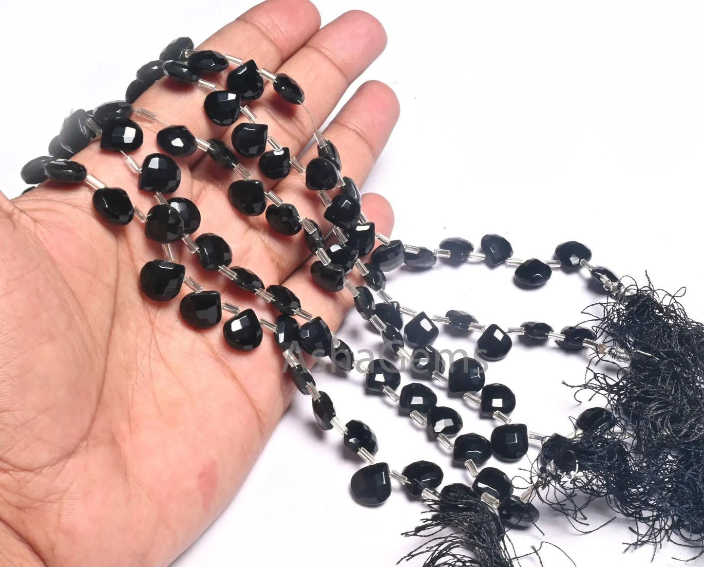 AAA Quality Black Onyx Hydro Faceted Heart Beads,8" Coal Black Hydro Checker Cut Heart Briolette Side Drill Beads Jewelry making Craft SALE(AG 18728)
