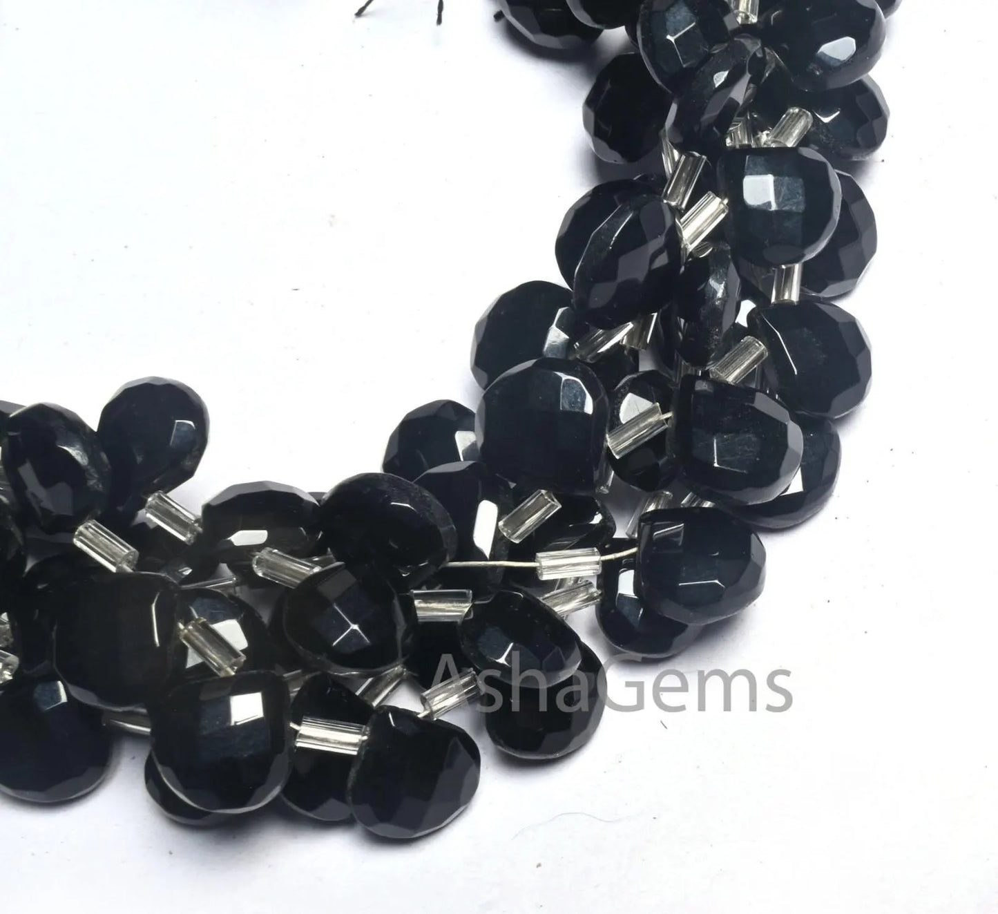AAA Quality Black Onyx Hydro Faceted Heart Beads,8" Coal Black Hydro Checker Cut Heart Briolette Side Drill Beads Jewelry making Craft SALE(AG 18728)