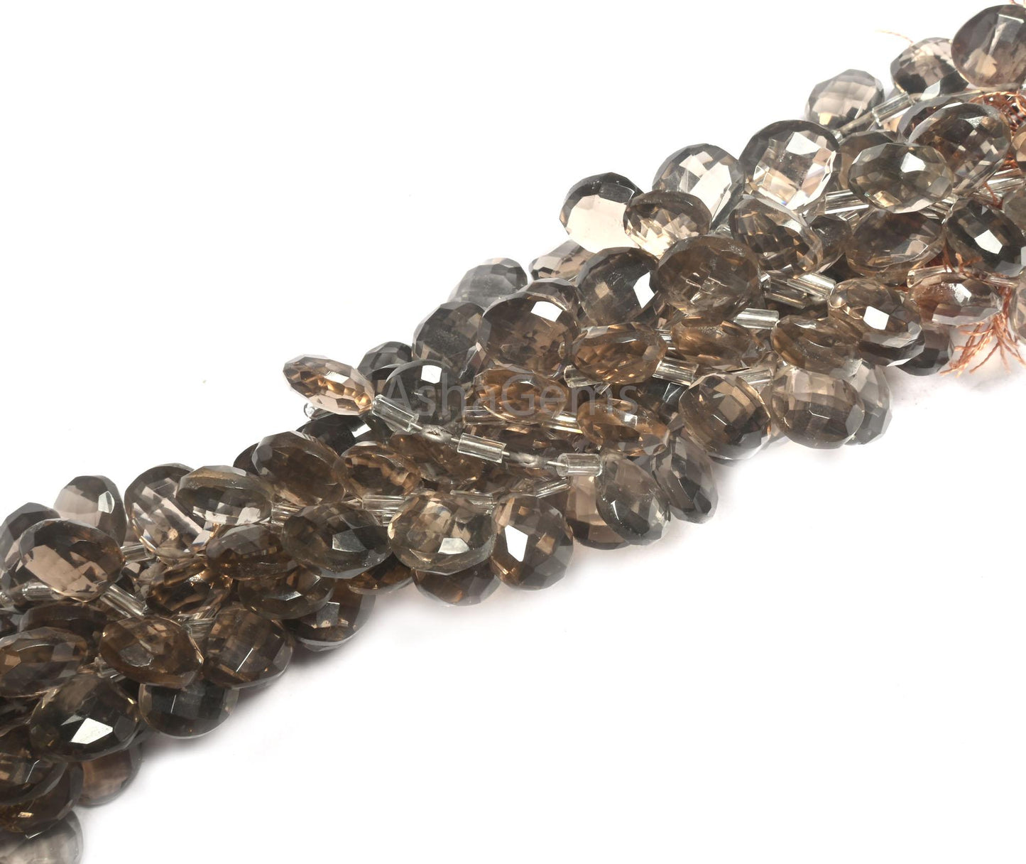 AAA Quality Smoky Quartz Hydro faceted Heart Shape Side Drill Beads, Translucent Light Gray Hydro Heart Briolette Brown Quartz Beads Jewelry (AG 18745)
