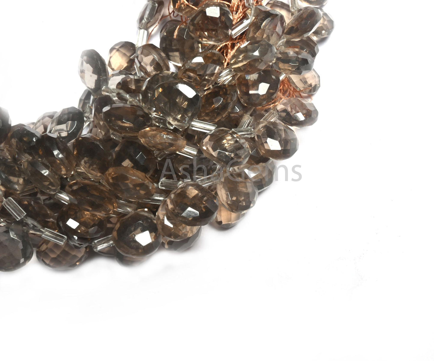 AAA Quality Smoky Quartz Hydro faceted Heart Shape Side Drill Beads, Translucent Light Gray Hydro Heart Briolette Brown Quartz Beads Jewelry (AG 18745)