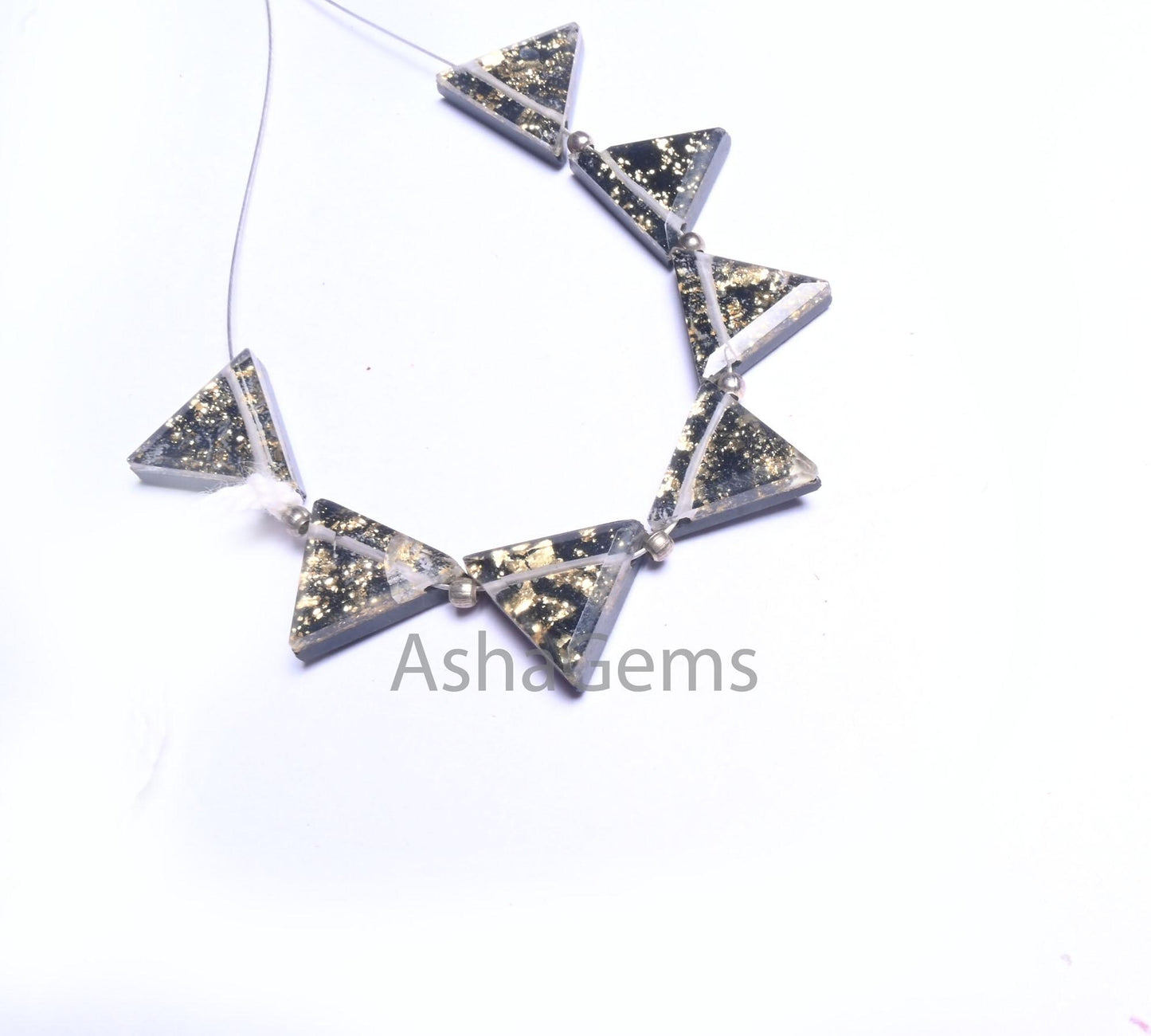 Beautiful Quartz Black Onyx Gold Foil Doublet Triangle Shape Faceted Beads, Doublet fancy Trillion Table Cut Gemstone Beads Jewelry makings (AG 18707)