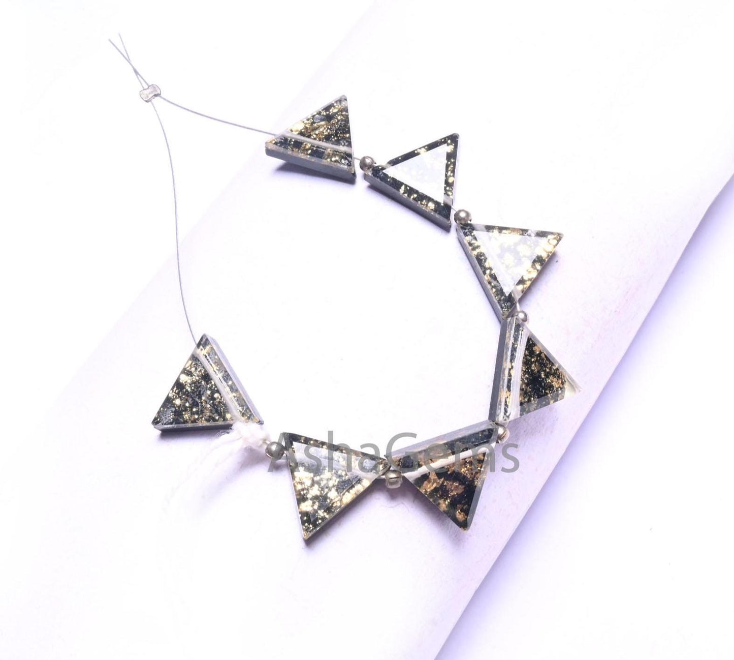 Beautiful Quartz Black Onyx Gold Foil Doublet Triangle Shape Faceted Beads, Doublet fancy Trillion Table Cut Gemstone Beads Jewelry makings (AG 18707)