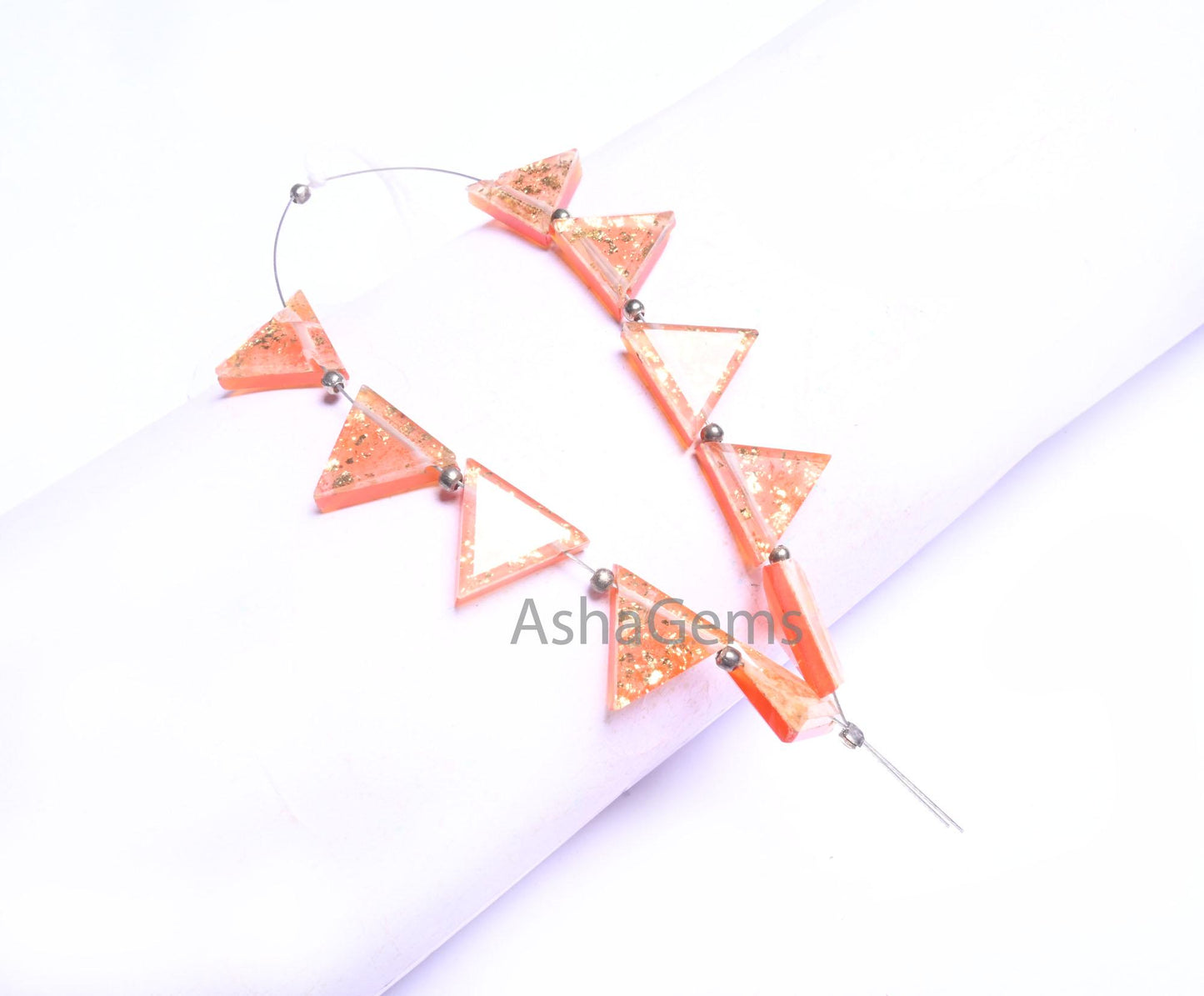 Beautiful Quartz carnelian Gold Foil Doublet Triangle Shape Faceted Beads, Doublet fancy Trillion Flat Table Cut Gemstone Beads Jewelry SALE(AG 18706 )