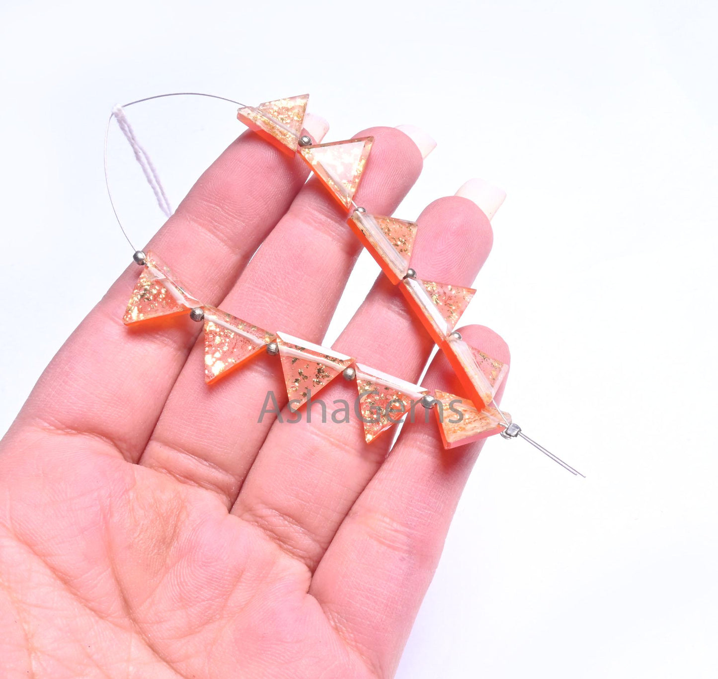 Beautiful Quartz carnelian Gold Foil Doublet Triangle Shape Faceted Beads, Doublet fancy Trillion Flat Table Cut Gemstone Beads Jewelry SALE(AG 18706 )