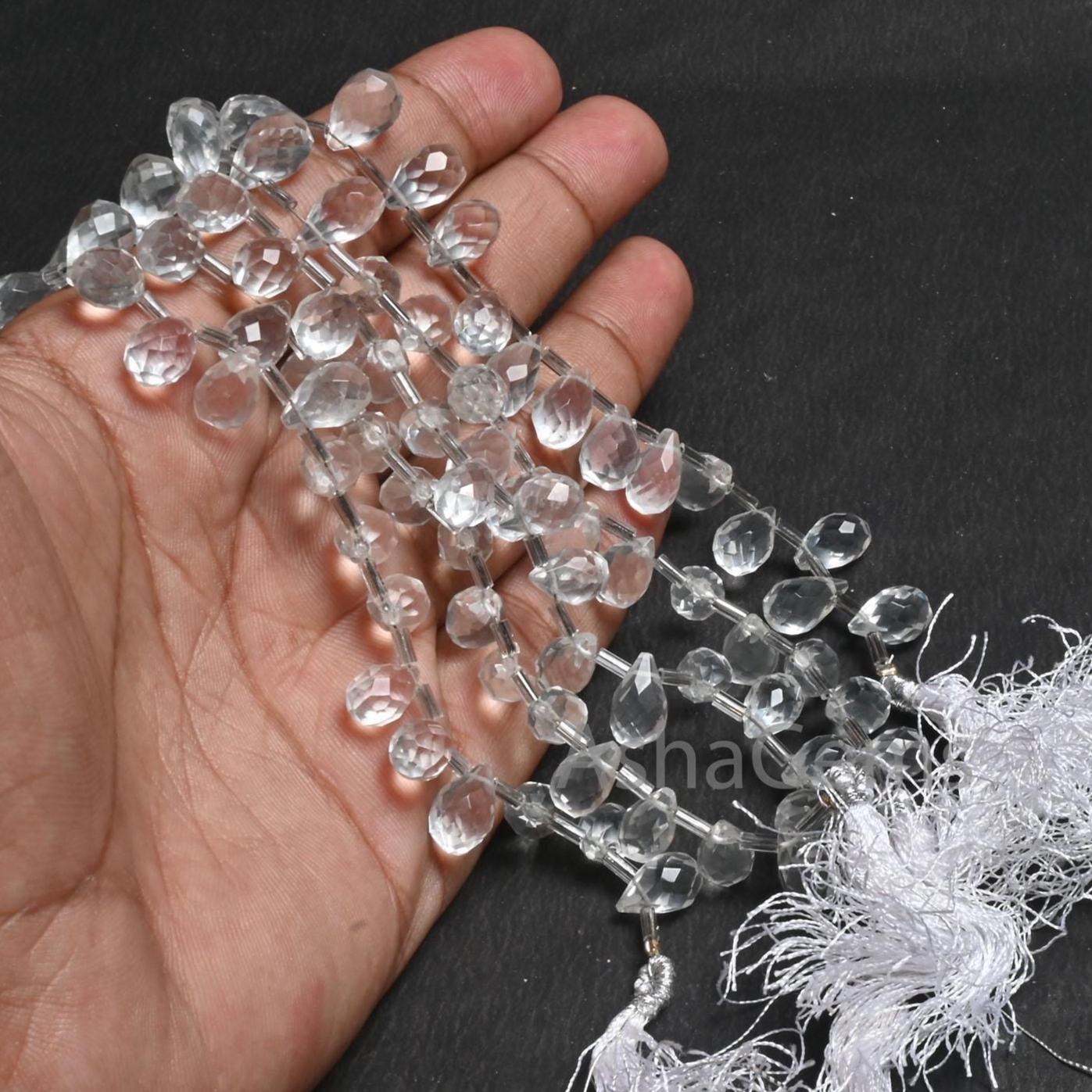 AAA Quality White Crystal Quartz Hydro Faceted Drop Shape Beads, Crystal White Teardrop Briolette Side Drill Bead Jewelry making Crafts SALE(AG 18736)