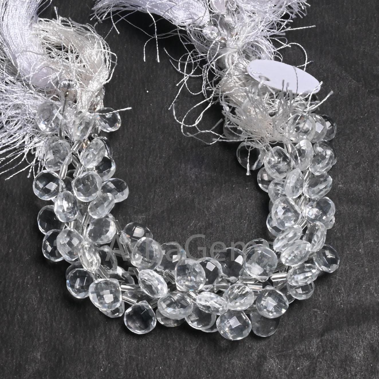 Beautiful Crystal White Hydro Faceted Heart Briolette Beads,7" AAA White Clear Quartz Hydro Checker Cut Heart Side Drill Bead Jewelry Crafts(AG 18740