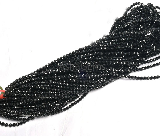 3.5 mm Natural Black Spinel Faceted Rondelle Gemstone Beads,15.5" AAA Coal Black Spinel Micro Machine Cut Spinal Beads Jewelry Necklace SALE