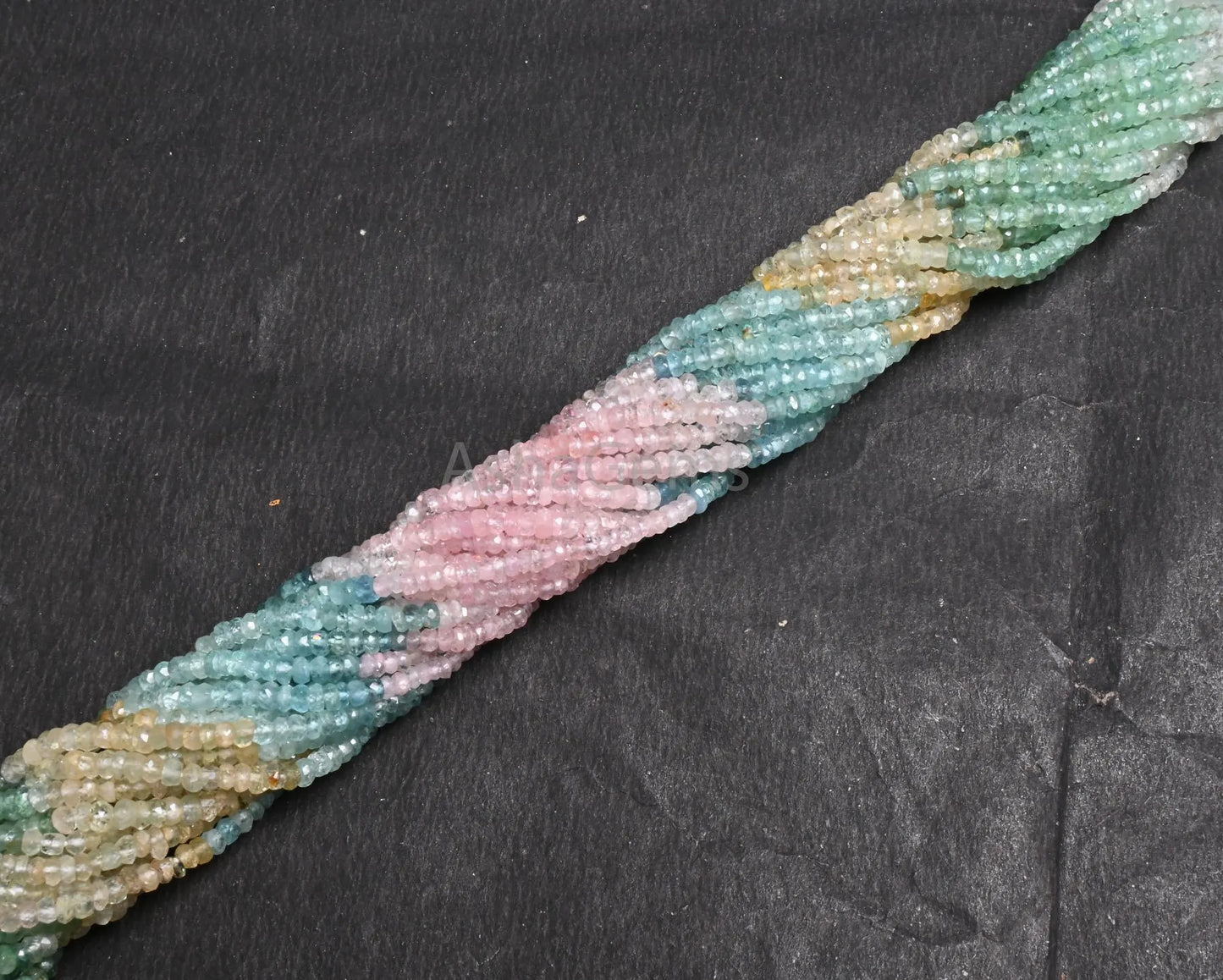 Natural Multi Aquamarine Faceted Rondelle Gemstone Beads,13" Fine Multi Blue Pink Aquamarine Handcut Morganite Shaded Beads Jewelry Necklace