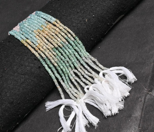 Natural Multi Aquamarine Faceted Rondelle Gemstone Beads,13" Fine Multi Blue Pink Aquamarine Handcut Morganite Shaded Beads Jewelry Necklace