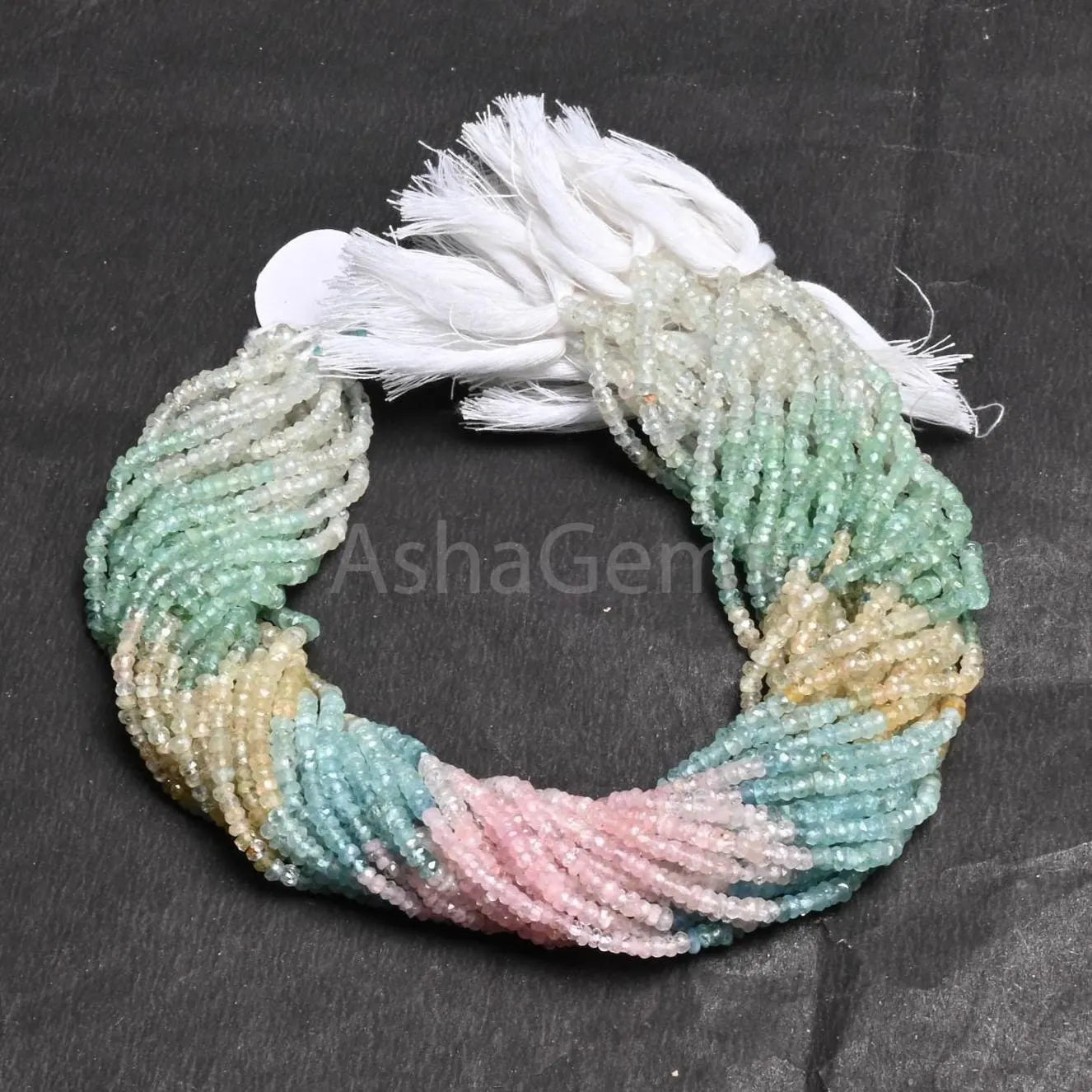 Natural Multi Aquamarine Faceted Rondelle Gemstone Beads,13" Fine Multi Blue Pink Aquamarine Handcut Morganite Shaded Beads Jewelry Necklace