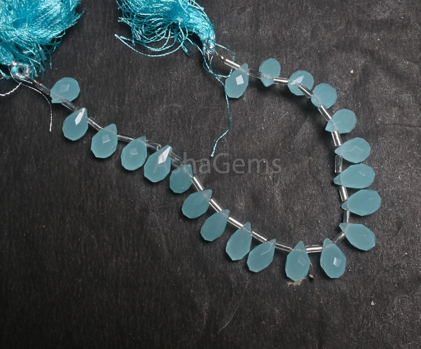 AAA Aqua Chalcedony Hydro Faceted Drops Beads,6.5" Aqua Blue Color Quartz Hydro Teardrop Briolette Side Drill bead Jewelry making Craft SALE (AG 18749)
