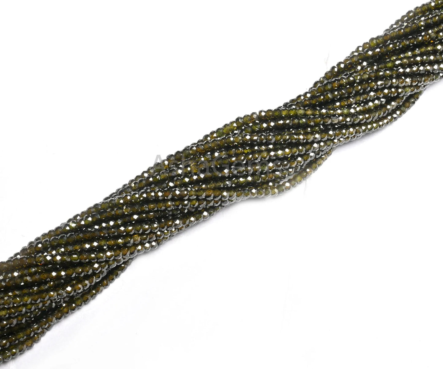 3 mm AAA Dark Green Zircon Micro Cut Faceted Rondelle Beads, Amazing Green Cubic Zirconia Machine Cut Zircon Beads Jewelry Making Necklace