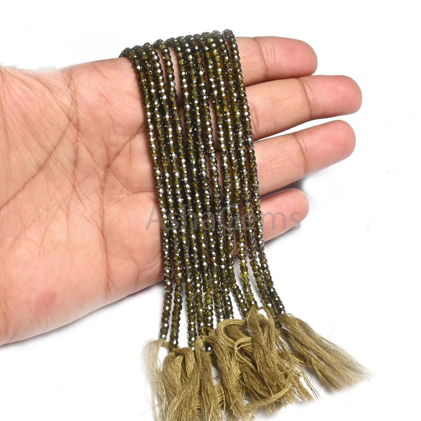 3 mm AAA Dark Green Zircon Micro Cut Faceted Rondelle Beads, Amazing Green Cubic Zirconia Machine Cut Zircon Beads Jewelry Making Necklace