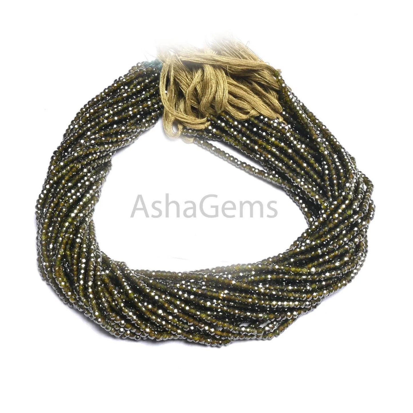 3 mm AAA Dark Green Zircon Micro Cut Faceted Rondelle Beads, Amazing Green Cubic Zirconia Machine Cut Zircon Beads Jewelry Making Necklace