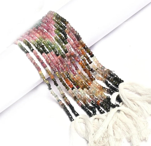 Beautiful Tourmaline faceted Rondelle beads,13" natural Multi tourmaline Indian cut handmade tourmaline Beads Necklace Jewelry making Crafts