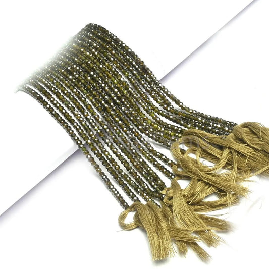 3 mm AAA Dark Green Zircon Micro Cut Faceted Rondelle Beads, Amazing Green Cubic Zirconia  Machine Cut Zircon Beads Jewelry Making Necklace