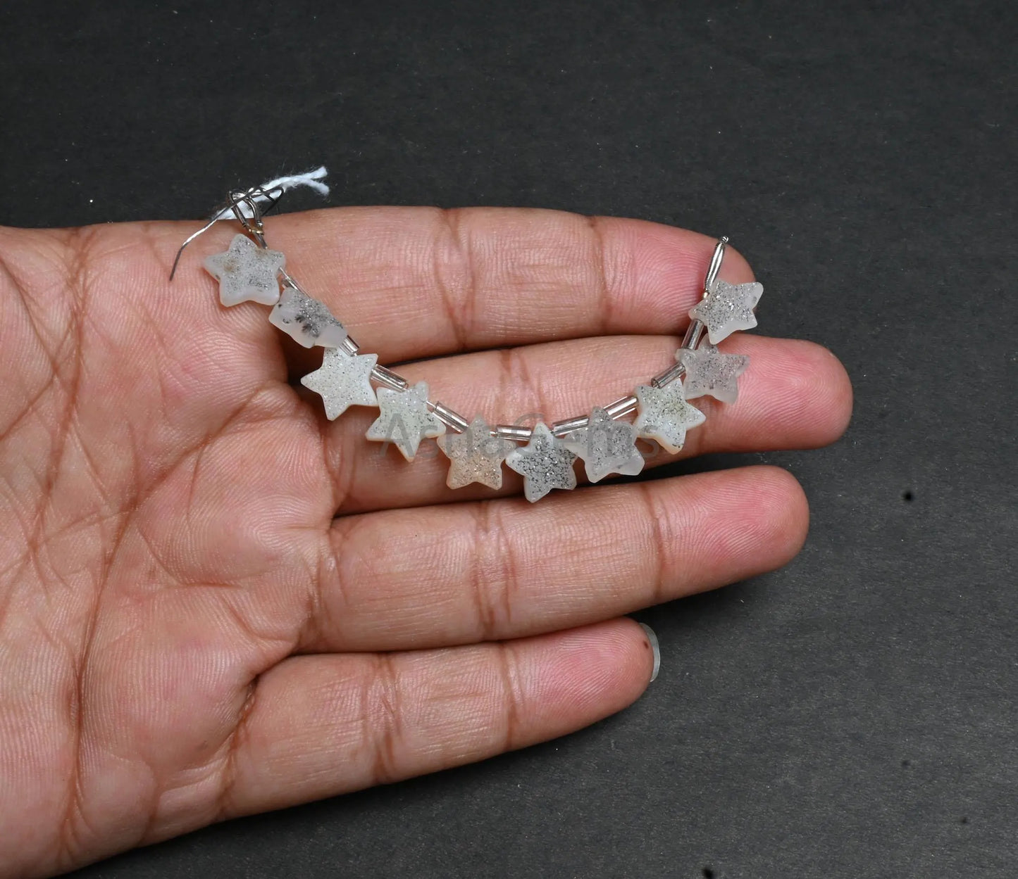 Natural Drusy fancy Star Shape Carving Gemstone Beads, Beautiful White Agate Druzy Carved Star Side Drill Bead For Jewelry Making Craft SALE(AG 18859)