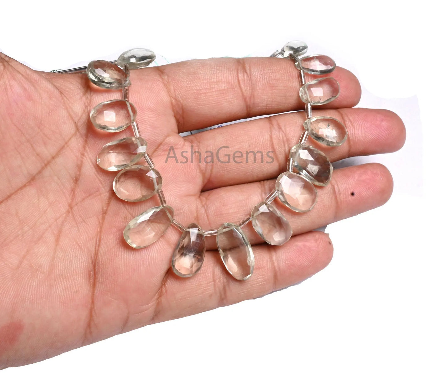 Fine Green Amethyst fancy Briolette faceted beads, Natural Green Amethyst Uneven Pear Shape Side Drill Gemstone amethyst Bead Jewelry Making (AG 18907)