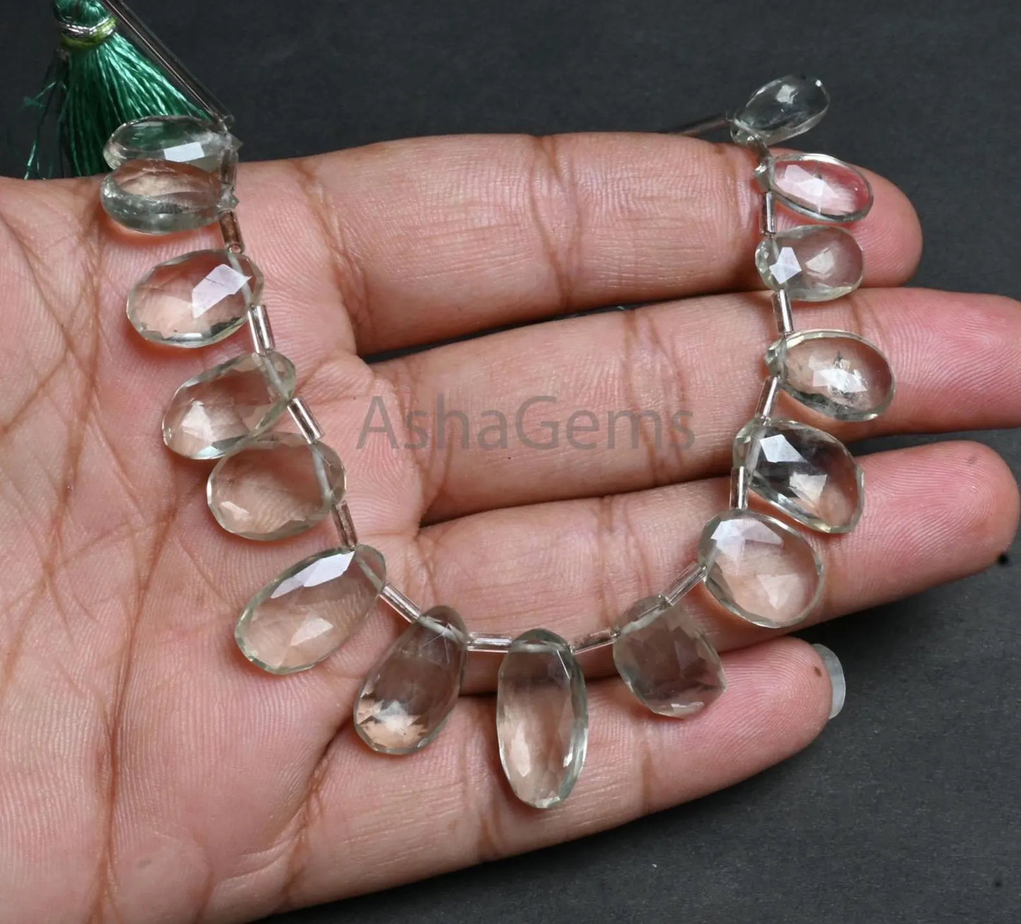 Fine Green Amethyst fancy Briolette faceted beads, Natural Green Amethyst Uneven Pear Shape Side Drill Gemstone amethyst Bead Jewelry Making (AG 18907)