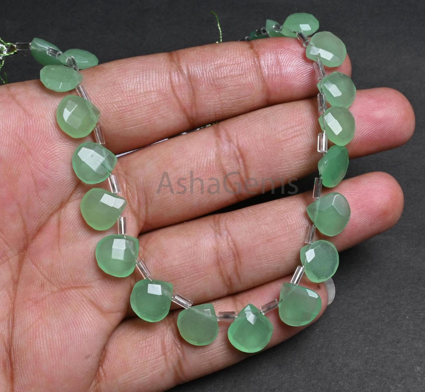 Beautiful Green Chalcedony faceted Heart Shape Beads,10-11 mm Fine Green Chalcedony Heart Briolette Side Drill Gemstone Beads Jewelry Making (AG 18915)