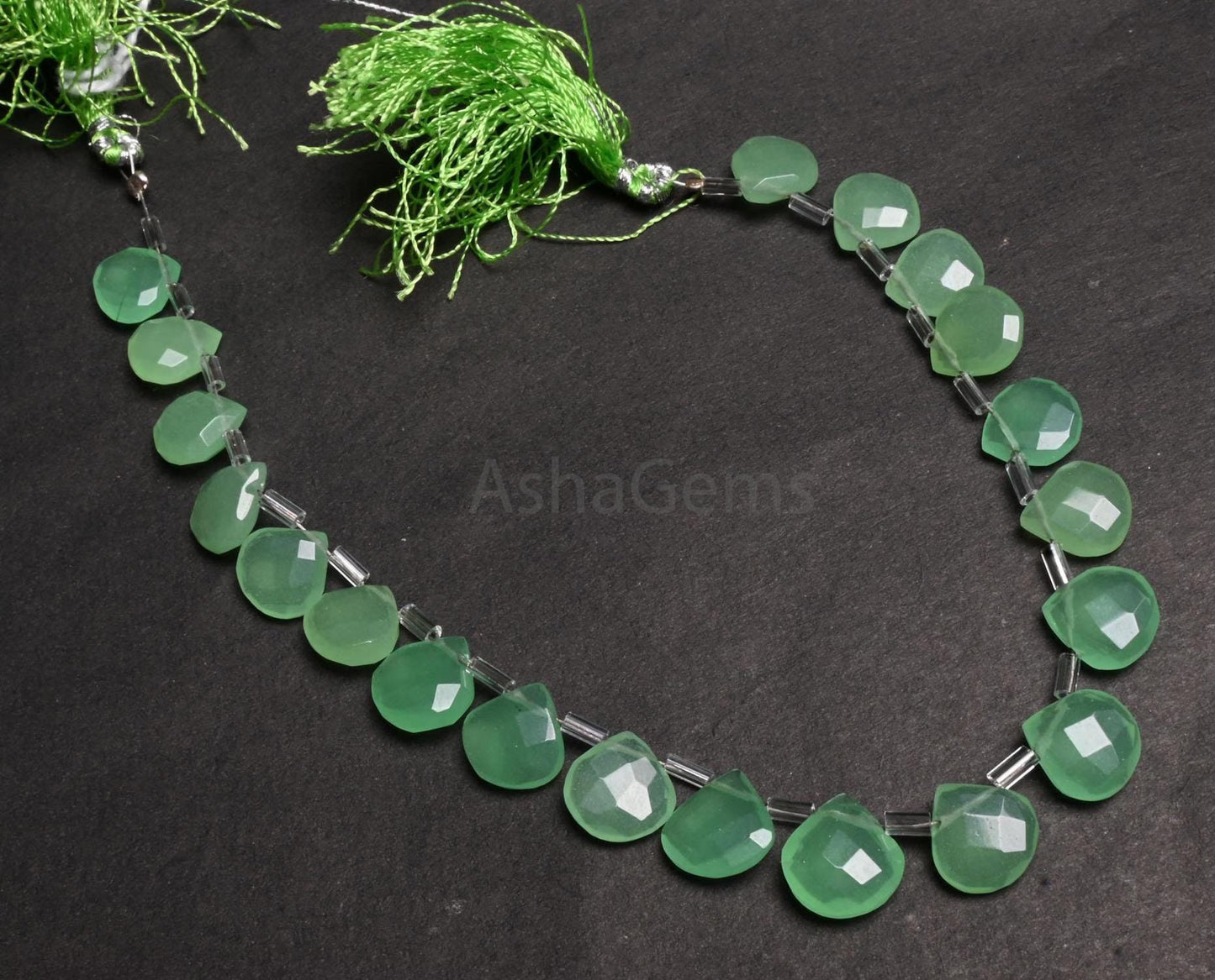 Beautiful Green Chalcedony faceted Heart Shape Beads,10-11 mm Fine Green Chalcedony Heart Briolette Side Drill Gemstone Beads Jewelry Making (AG 18915)