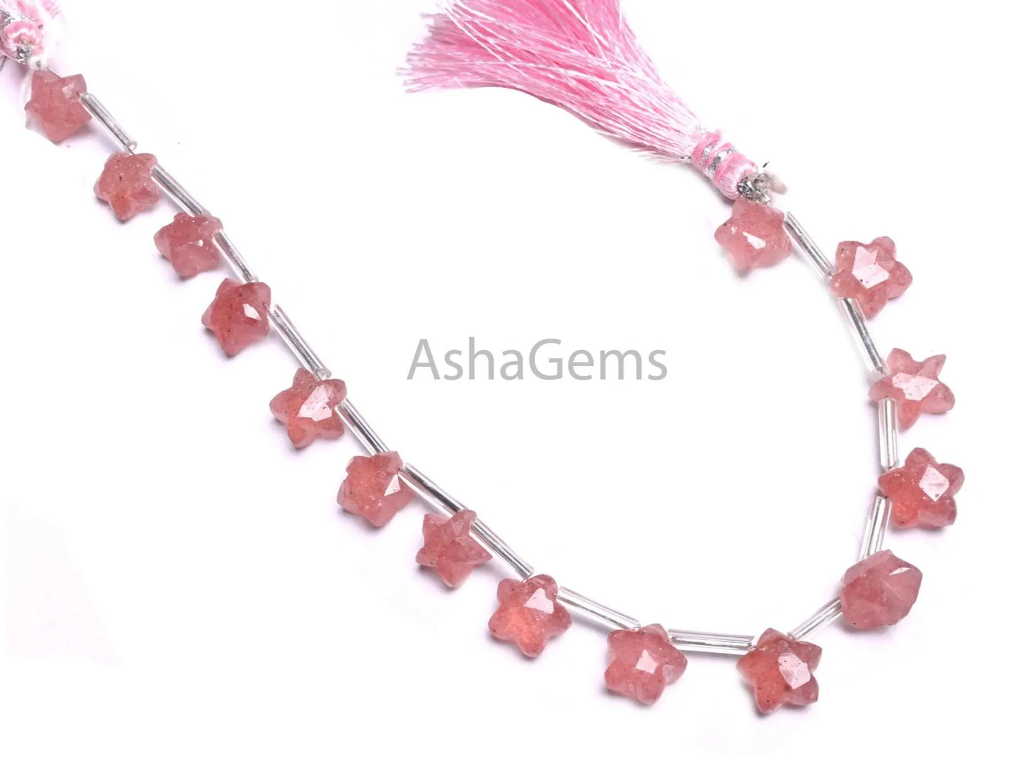 10 mm Natural Pink Strawberry Quartz Faceted Star Shape Carving Beads,8" Fine Beautiful Pink Strawberry Fancy Star Carved Bead Jewelry Craft (AG 18928)