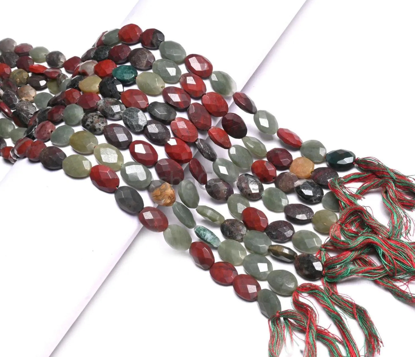 Beautiful Multi Color Stone fancy Oval Shape Faceted Beads,12" Shaded Mix Green Red Brown Disco Gemstone Oval Briolette T Drill Bead Jewelry (AG 18934)