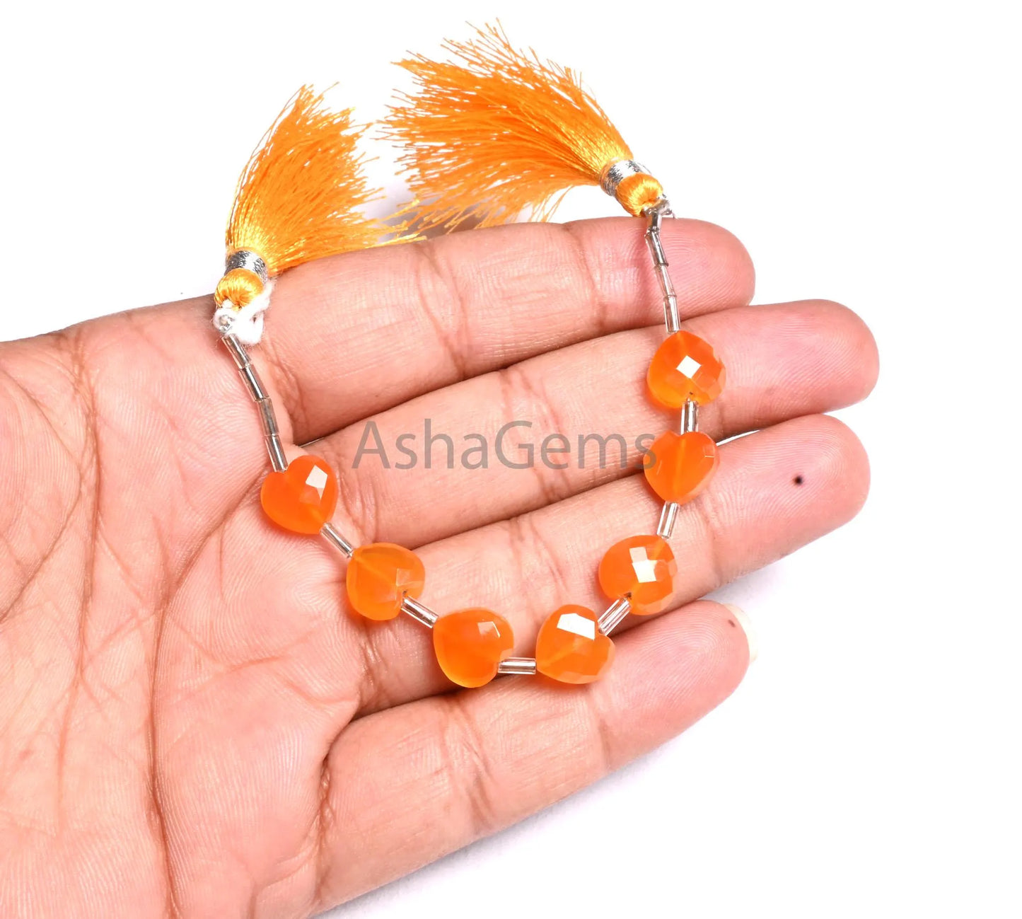 Beautiful Orange Chalcedony Heart faceted Beads,10 mm AAA Chalcedony Heart Briolette Straight Drill Gemstone Chalcedony Beads Jewelry Making (AG 18900)