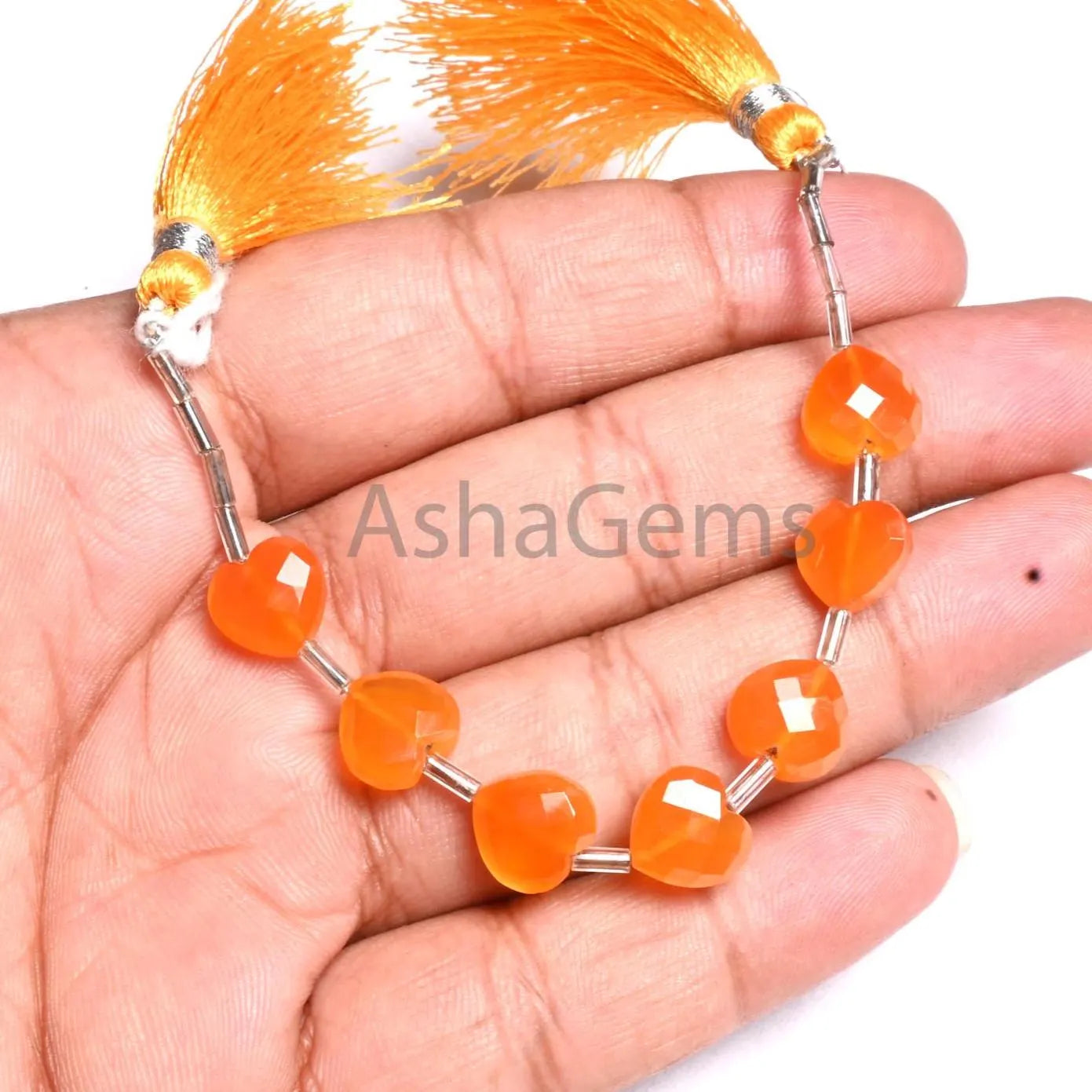 Beautiful Orange Chalcedony Heart faceted Beads,10 mm AAA Chalcedony Heart Briolette Straight Drill Gemstone Chalcedony Beads Jewelry Making (AG 18900)