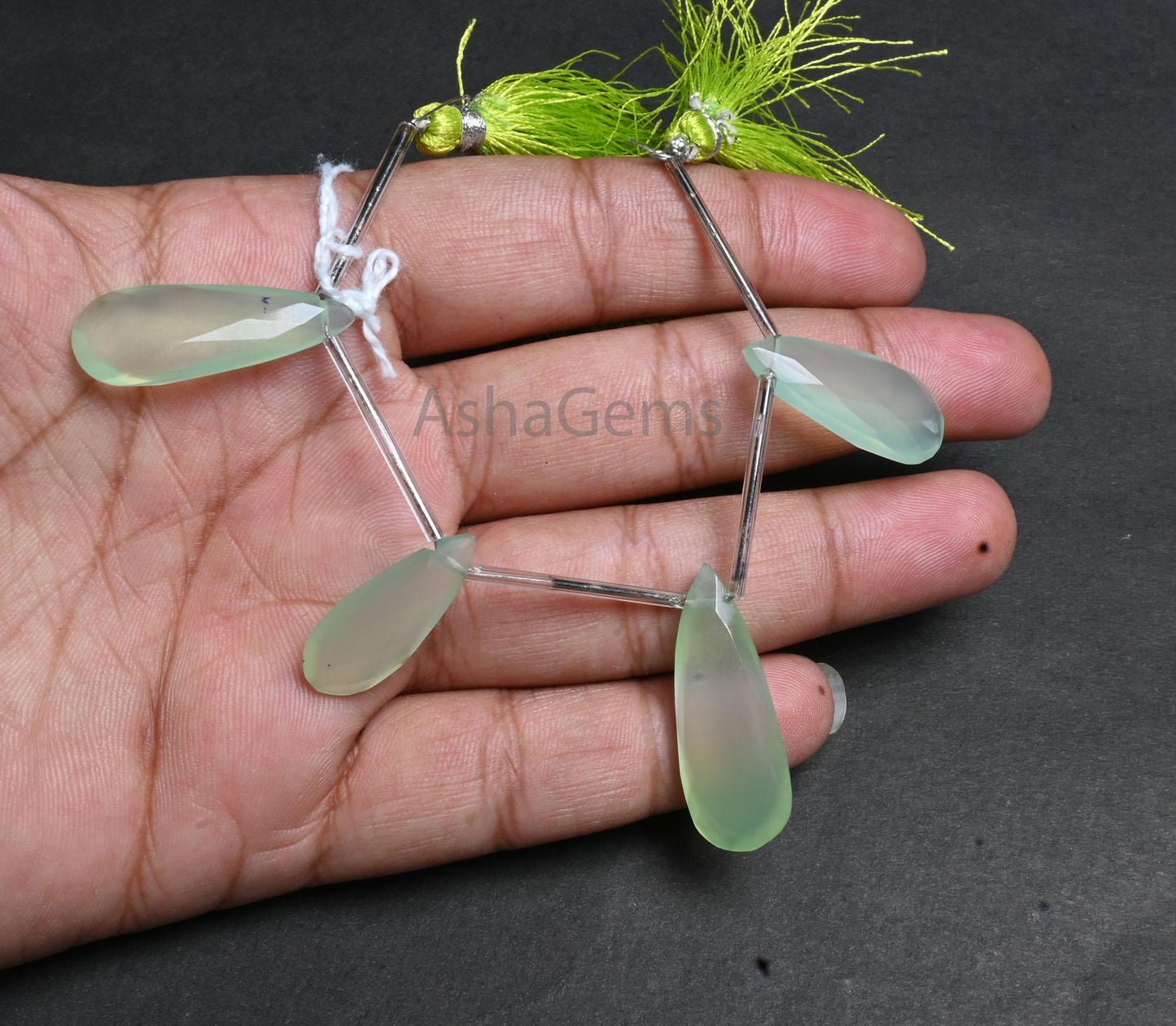 Beautiful Light Green Chalcedony Faceted Pears Shape Bead, Fine Aqua Sea Green Chalcedony Fancy Long Teardrop Briolett Gemstone Bead Jewelry (AG 18904)