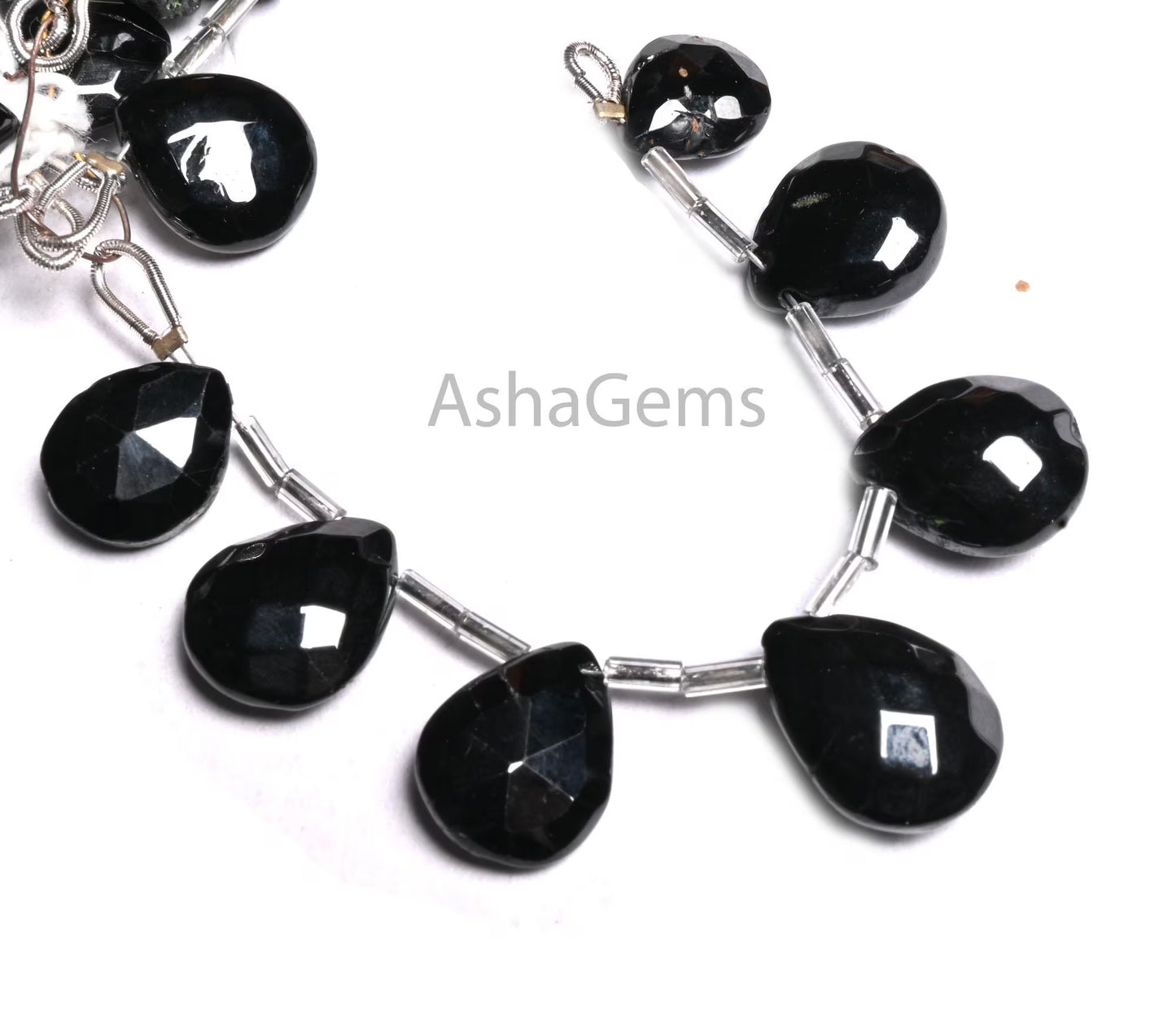 Fine Quality Black Spinel Faceted Pears Shape Gemstone Beads, Natural Coal Black Spinal Teardrop Briolette Indian machine Cut Beads Jewelry (AG 18905)