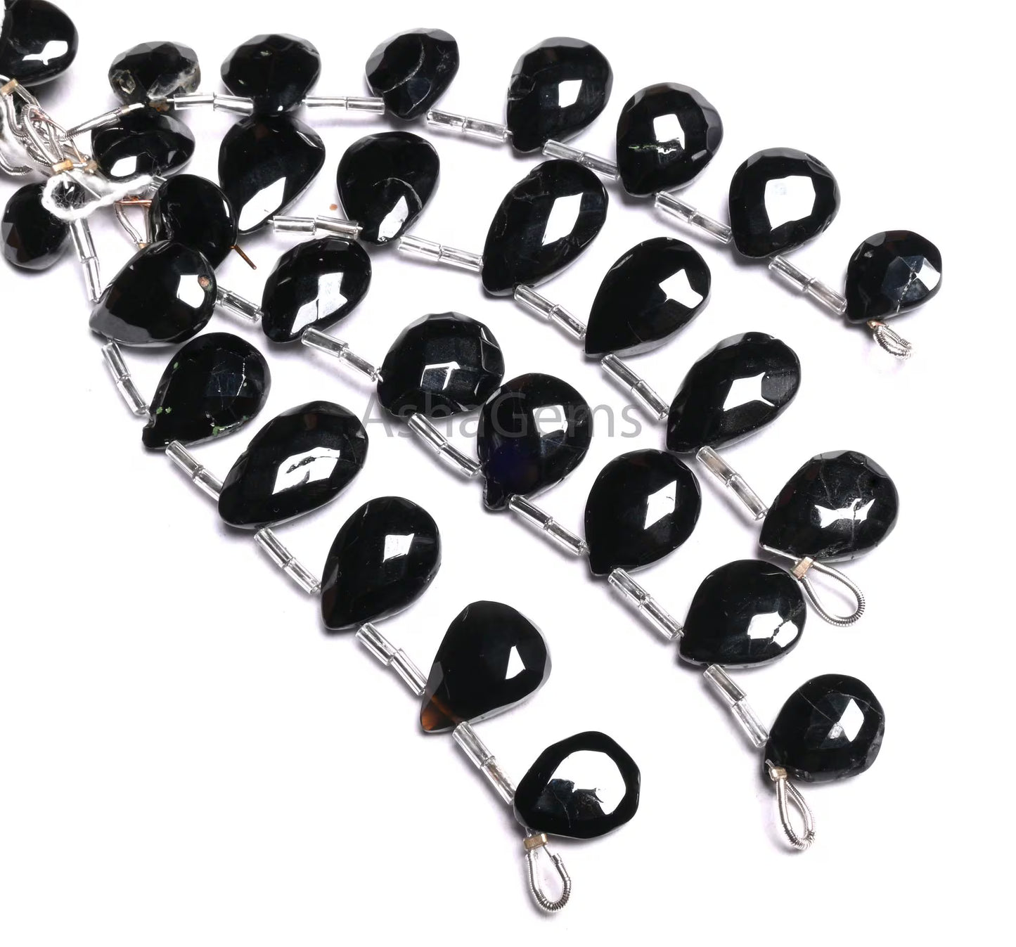 Fine Quality Black Spinel Faceted Pears Shape Gemstone Beads, Natural Coal Black Spinal Teardrop Briolette Indian machine Cut Beads Jewelry (AG 18905)