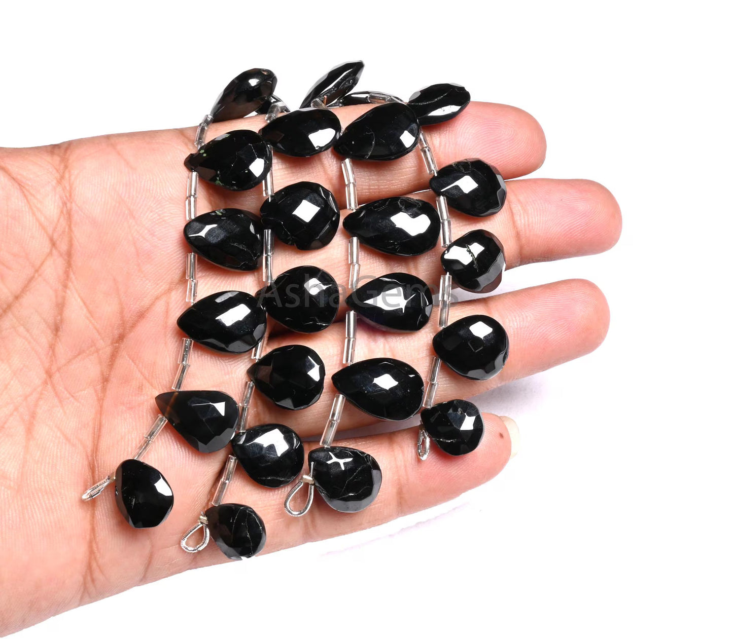 Fine Quality Black Spinel Faceted Pears Shape Gemstone Beads, Natural Coal Black Spinal Teardrop Briolette Indian machine Cut Beads Jewelry (AG 18905)