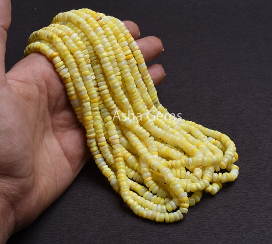 Yellow Opal Smooth Flat Tyre Heishi Gemstone Beads,8/16" Strand Opal Handmade Uneven Wheel Shape Bead, Yellow Opal Beads Jewelry Craft SALE