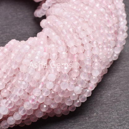 3.5 mm Natural Pink Rose Quartz Micro Faceted Round ball Beads, Fine Rose Quartz Machine Cut roundelle  Gemstone Beads Rose quartz Jewelry