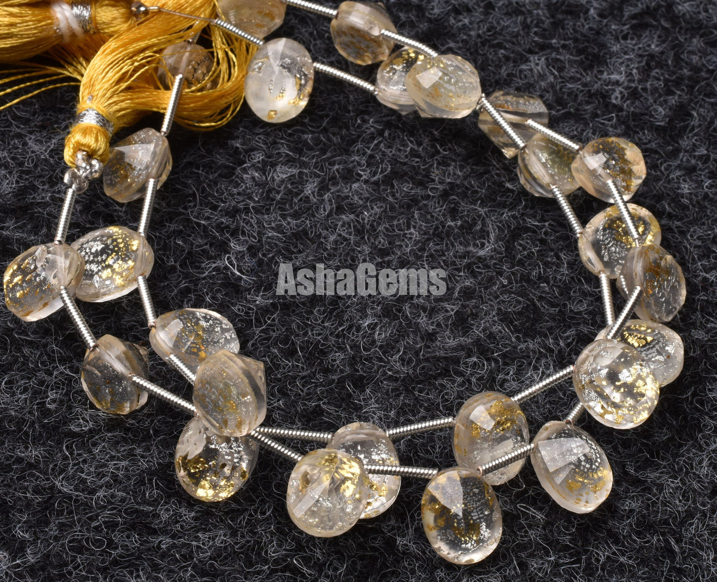 Crystal Quartz Gold Foil Doublet Oval Shape Beads Quartz Doublet Cut Stone Side Drill Beads,7 inch Gemstone Faceted Cabochons Oval Beads