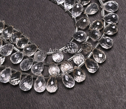 AAA Quality Crystal Quartz Faceted Drop Shape Beads,7"Natural White Crystal Side Drill Teardrop Gemstone Briolette Beads Jewelry Making SALE