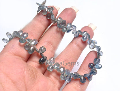 Beautiful Moss Aquamarine Faceted Pear Shape Gemstone beads,8" Natural Blue Aquamarine Side Drill Teardrop Briolette Moss Aqua Beads Jewelry (AG 18627)