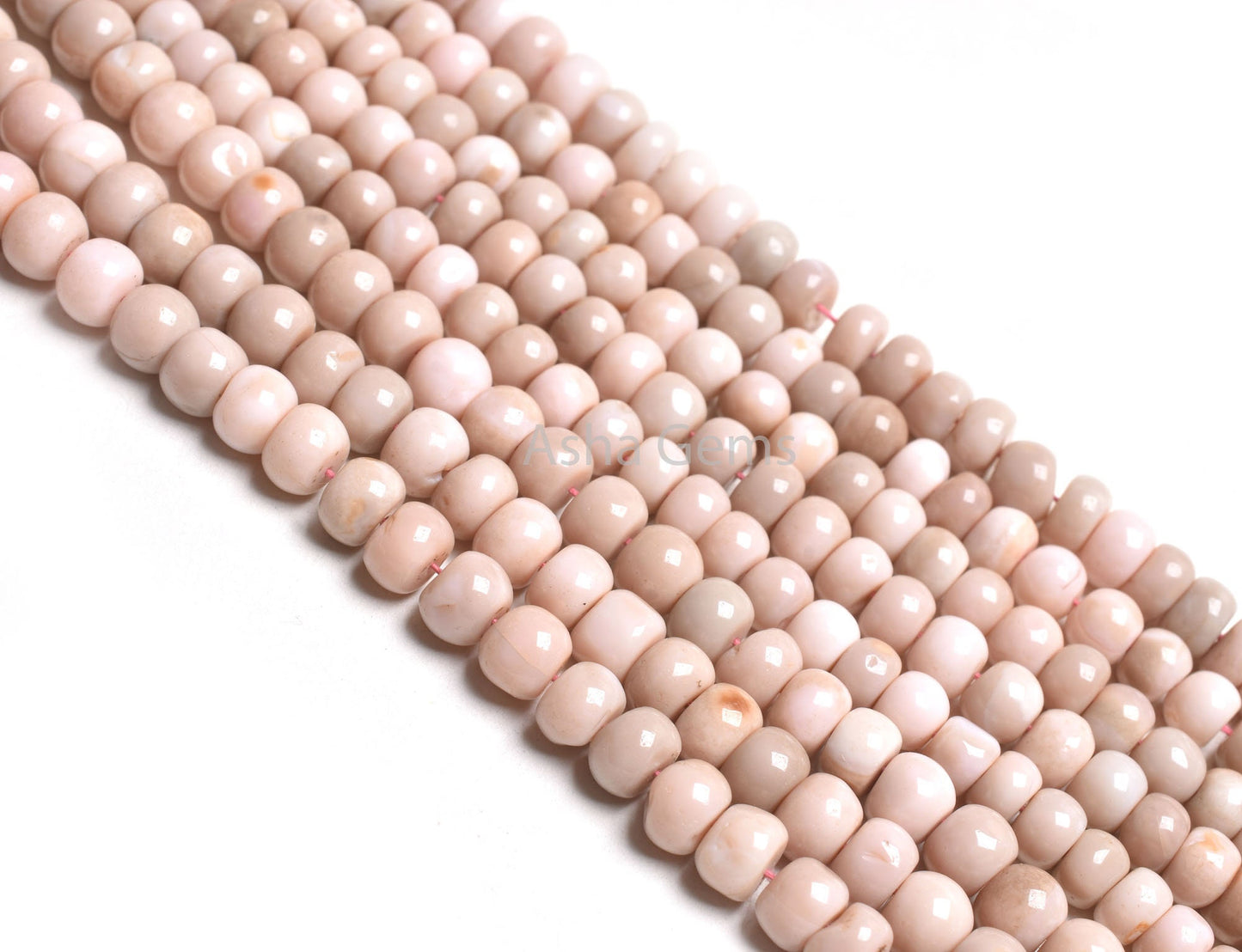 Opal Smooth Rondell Shape Beads,9" Strand Shaded Pink Peach Opal Beads, Bio Pink Opal Plain Handmade Gemstone Beads