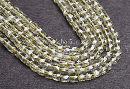 Natural Lemon Quartz Faceted Box Shape Beads,9" Natural Yellow Lemon Tiny 3D Cube Box Gemstone Center Drill Beads Jewelry Making Craft SALE