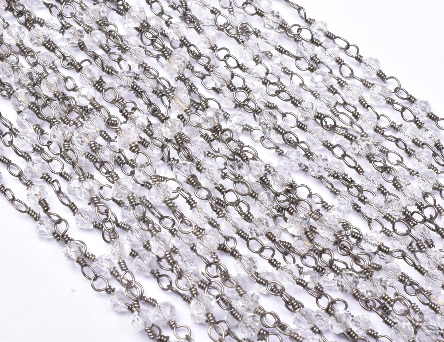 3,5,10,25 Feet,Crystal Quartz Hydro Rondelle Faceted Beads Rosary Chain, Black Plated Wire Jewelry Chain,Finding,3.5mm,Beaded Chain Gunmetal