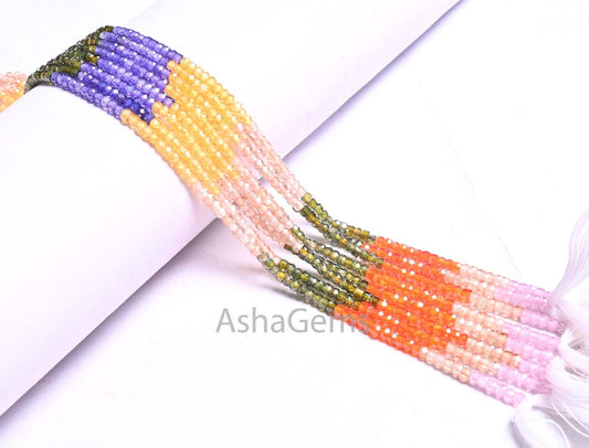 3.2mm AAA Quality Shaded Multi Color Zircon Rondelle Faceted Beads,13"Cubic Zircon Micro Cut Faceted Zircon Bead Necklace Jewelry Craft SALE