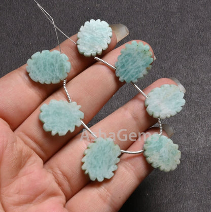 Fine Blue Amazonite Fancy Flat Rough Slice Carved Handmade Beads, Natural Amazonite  Uneven Raw Polish Slice Gemstone Carving Beads Jewelry