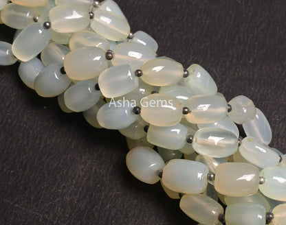 Light Aqua Blue Chalcedony Fancy Barrell Shape Handmade Beads,8" Strand Chalcedony Beads, Fine Chalcedony Smooth Fancy Gemstone Bead Jewelry